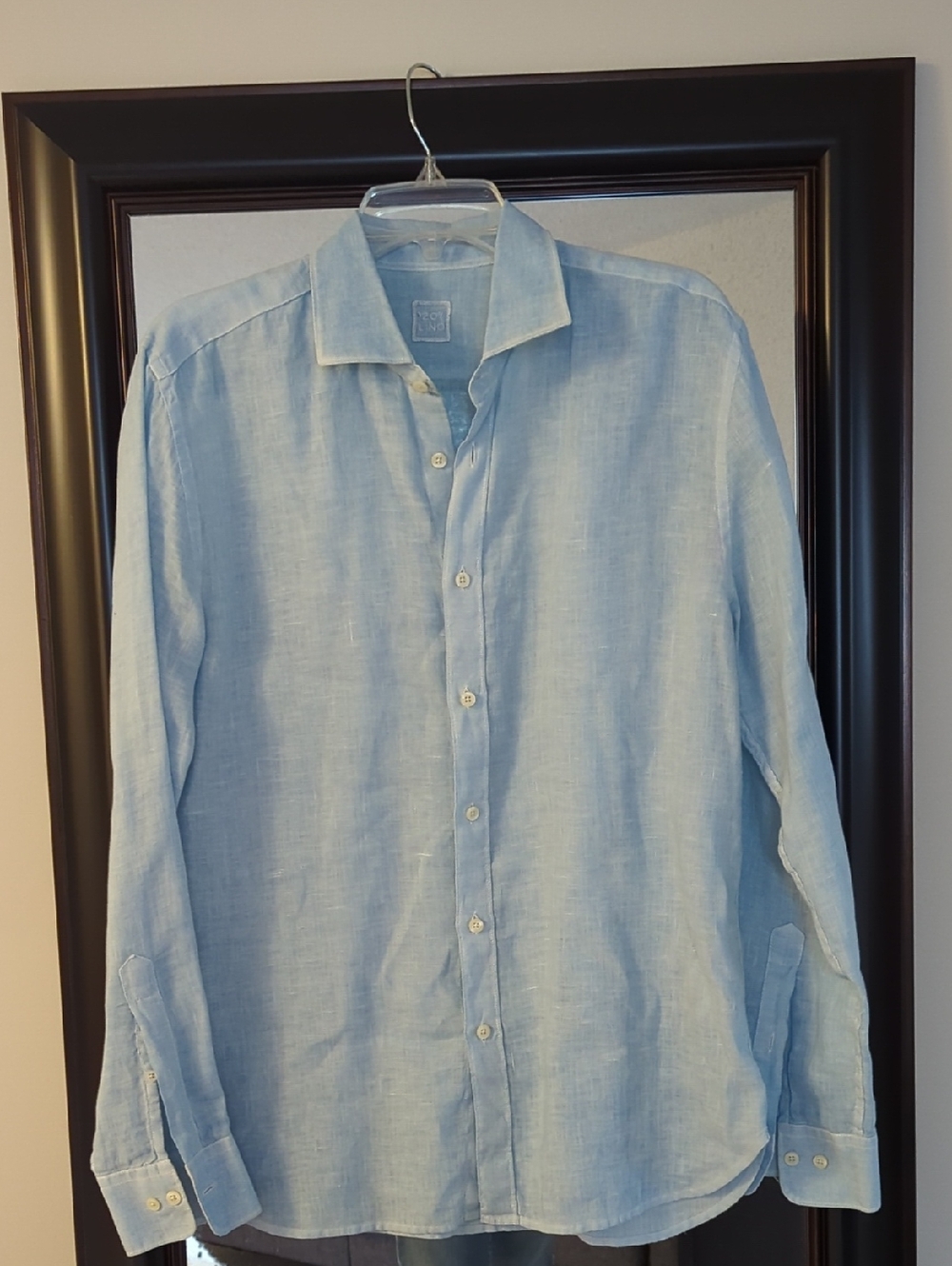 120% Lino Light Blue Linen Button-Up Shirt for Men